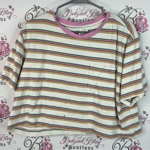 GAP tshirt tee cropped crop Multicolor Striped Tee with Pink Trim